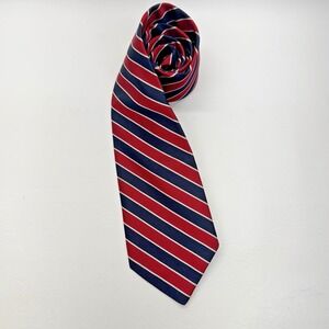 The CONWAY Tie Red Blue White Repp Striped Tailor Made in England Woven Silk Tie